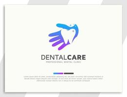 Dental care logo with hand illustration vector