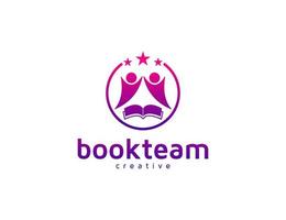 logotipo de trabajo en equipo con personas y concepto de libro vector