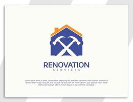 Renovation services logo design with hammer and home concept vector