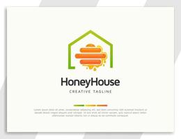 logotipo de colmena de abejas con ilustración de casa y miel vector