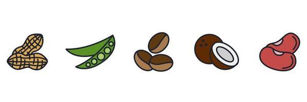 conjunto de elementos de nueces, semillas y frijoles plantilla de símbolo de icono para la ilustración de vector de logotipo de colección de diseño gráfico y web