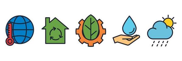 Respetuoso del medio ambiente. plantilla de símbolo de icono de conjunto de ecología para ilustración de vector de logotipo de colección de diseño gráfico y web