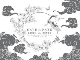 Beautiful floral line art wedding invitations vector
