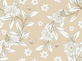 Elegant floral line art seamless pattern vector