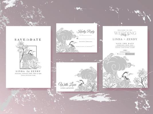 Beautiful floral line art wedding invitations