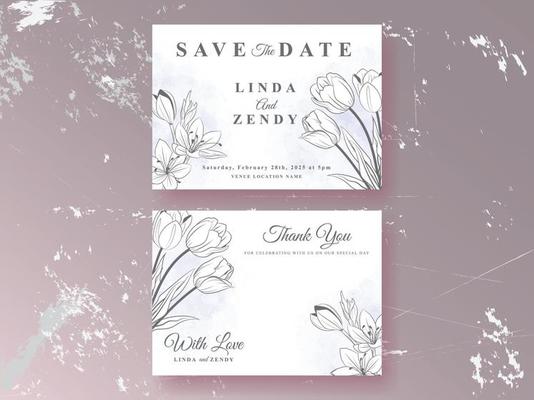 Beautiful floral line art wedding invitations