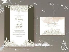 Elegant floral line art wedding invitation card template vector