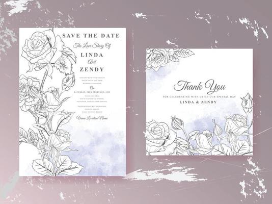 Beautiful floral line art wedding invitations