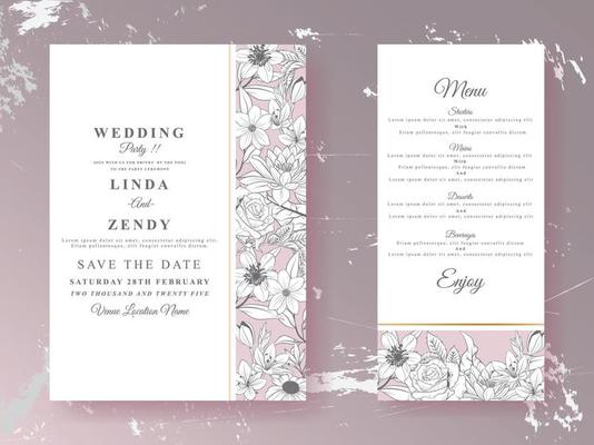 Beautiful floral line art wedding invitations