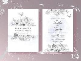 Beautiful floral line art wedding invitations vector