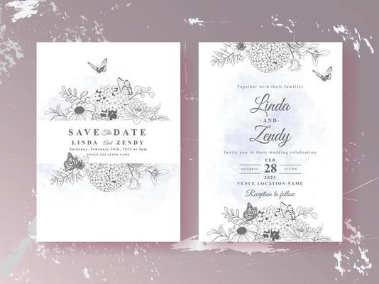 Beautiful floral line art wedding invitations