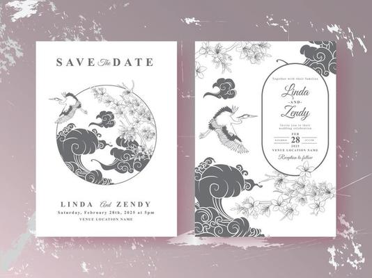 Beautiful floral line art wedding invitations