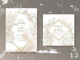 Elegant floral line art wedding invitation card template vector