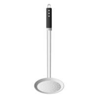 Cartoon kitchenware cultery stainless ladle with holes gray gradient color vector