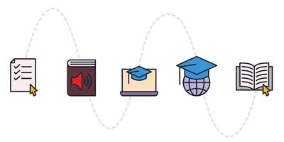 educación en línea. plantilla de símbolo de icono de conjunto de aprendizaje electrónico para ilustración de vector de logotipo de colección de diseño gráfico y web