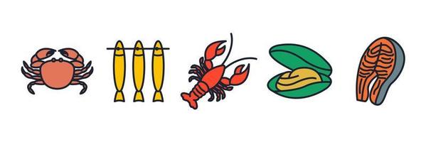 plantilla de símbolo de icono de conjunto de pescado y marisco para ilustración de vector de logotipo de colección de diseño gráfico y web