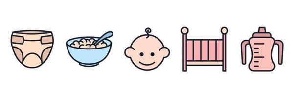 bebés, juguetes para bebés, alimentación y cuidado conjunto icono símbolo plantilla para diseño gráfico y web colección logo vector ilustración