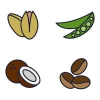 conjunto de elementos de nueces, semillas y frijoles plantilla de símbolo de icono para la ilustración de vector de logotipo de colección de diseño gráfico y web