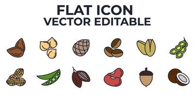 conjunto de elementos de nueces, semillas y frijoles plantilla de símbolo de icono para la ilustración de vector de logotipo de colección de diseño gráfico y web