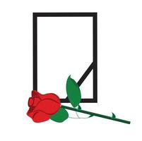 Funeral frame with a black ribbon and a rose in front of it. vector