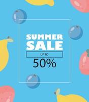 Summer sales vector banner with fruits. Vector illustration.