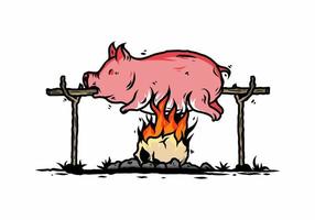 Pork roast on fire illustration design vector