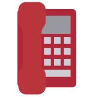 Telephone apparatus of red color with buttons and a receiver. Retro. Vector stock illustration isolated on white background.