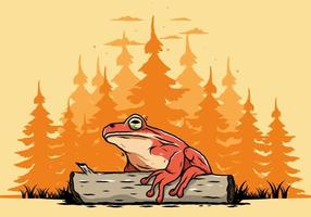 big frog perched on a log illustration vector