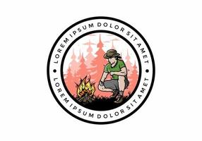 A man is lighting a bonfire illustration vector