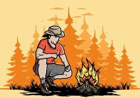 A man is lighting a bonfire illustration vector