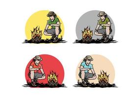 A man is lighting a bonfire illustration vector