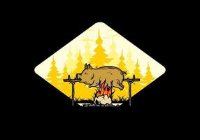 Pork roast on fire illustration design vector