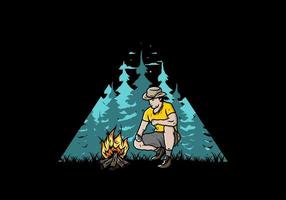 A man is lighting a bonfire illustration vector