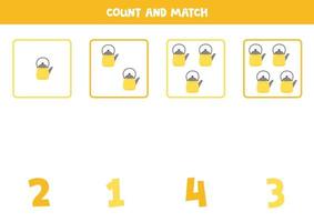 Counting game for kids. Count all kettles and match with numbers. Worksheet for children. vector