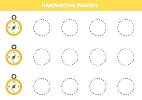 Tracing lines with navigation compass. Writing practice. vector