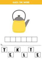 Spelling game for preschool kids. Cartoon kettle. vector
