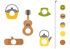 Cut and glue parts of cute camping elements. vector