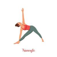 mujer de pie en la pose de ángulo lateral extendido o utthita parsvakonasana, ilustración vectorial plana aislada en fondo blanco vector