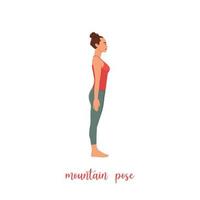 mujer haciendo tadasana o pose de montaña. vista lateral. ilustración vectorial plana aislada sobre fondo blanco vector