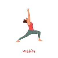 Woman doing virabhadrasana I,II,III. Warrior pose exercise. Flat vector illustration isolated on white background