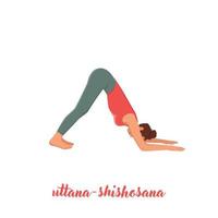 mujer haciendo pose de cachorro extendida uttana shishosana pose, mujer de yoga. ilustración vectorial plana aislada sobre fondo blanco vector