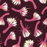 Seamless pattern of cactus flower Princess of the night on a burgundy background vector