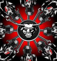 bull logo surrounded by biker... vector