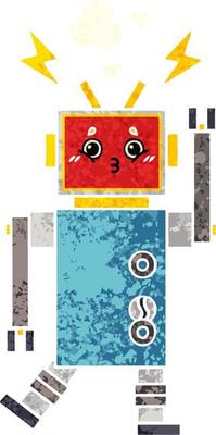 retro illustration style cartoon robot malfunction