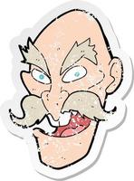 retro distressed sticker of a cartoon evil old man face vector