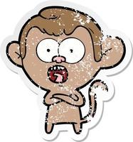 distressed sticker of a cartoon shocked monkey vector