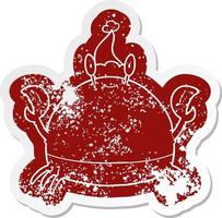 cartoon distressed sticker of a crab wearing santa hat vector