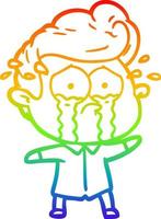 rainbow gradient line drawing cartoon crying man vector