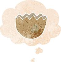 cartoon cracked eggshell and thought bubble in retro textured style vector