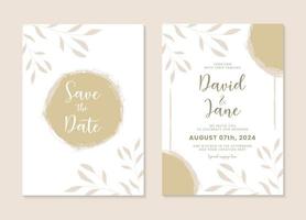 vector set of simple brushed watercolor gold wedding invitations Luxury background with leaf decoration and template layout design for invitation card, luxury invitation card and cover template.